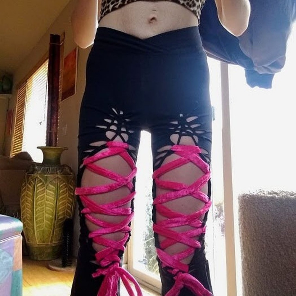 Pink Lace Corset UpCycled Pants Sexy Yoga Y2K Cute